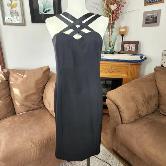 Chetta B Women's Strappy Black Cocktail Dress | Color: Black | Size: 14 | Lillyowll's Closet